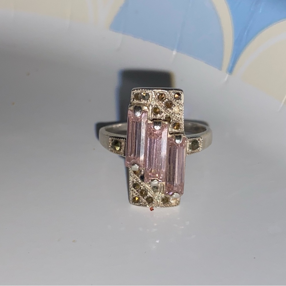 Vintage Pink Tourmaline & Marcasite Art Deco Ring